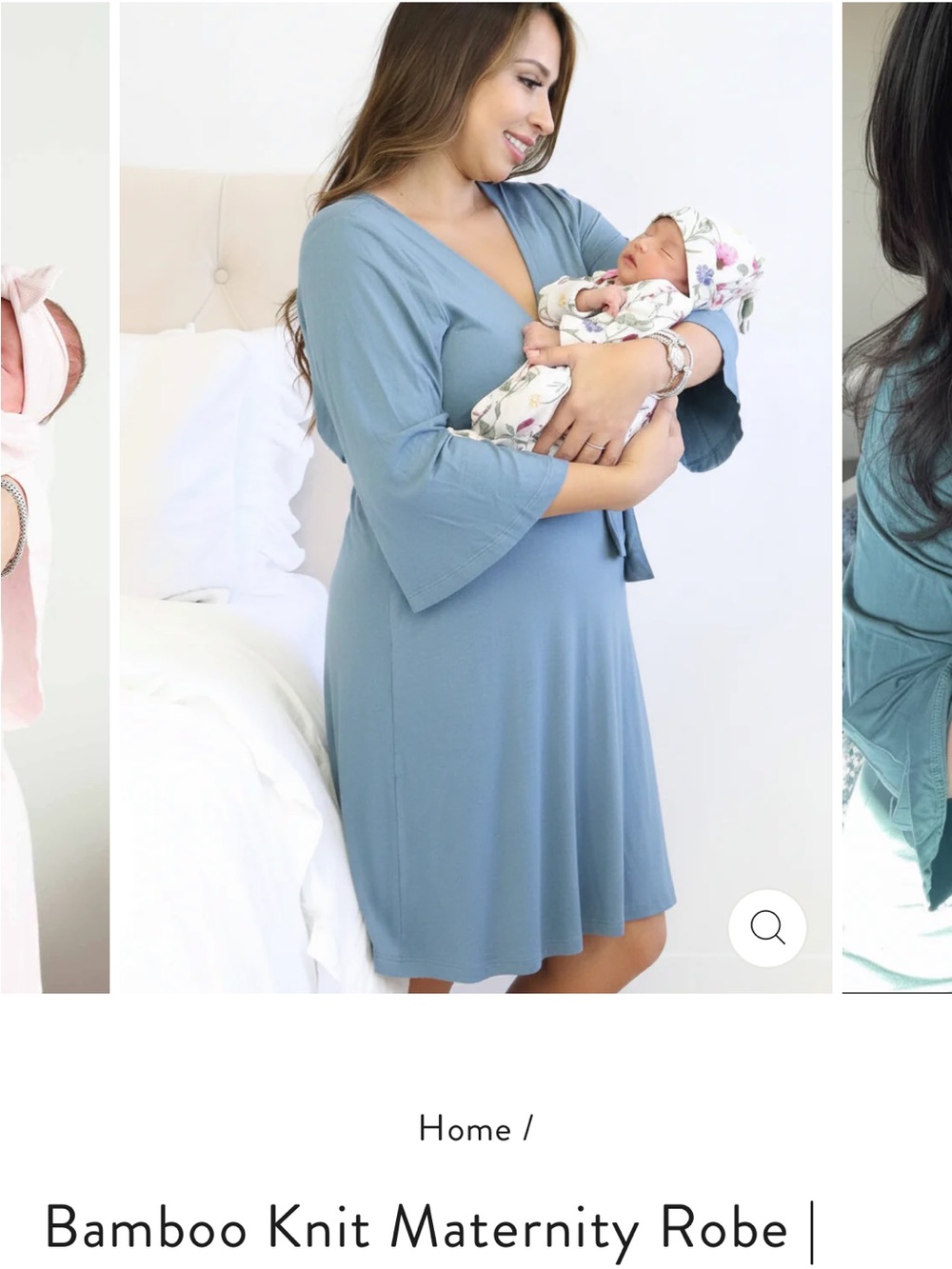 Caden Lane Bamboo Knit Maternity Robe - Dusty Blue